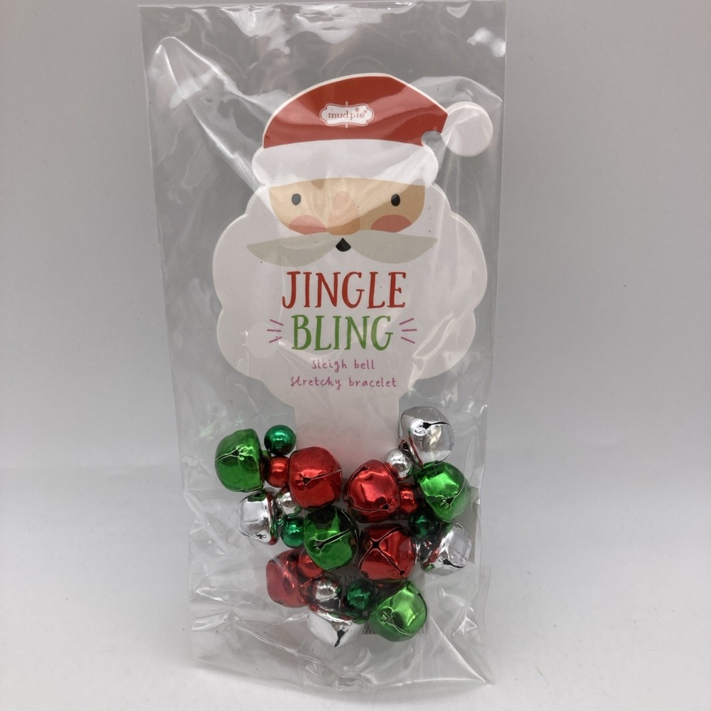 Mudpie Jingle Bling Bracelet New Red Green Bells Stretchy Christmas Fun Party